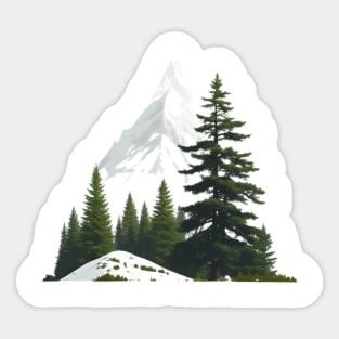 Nature illustration with trees and mountain Sticker